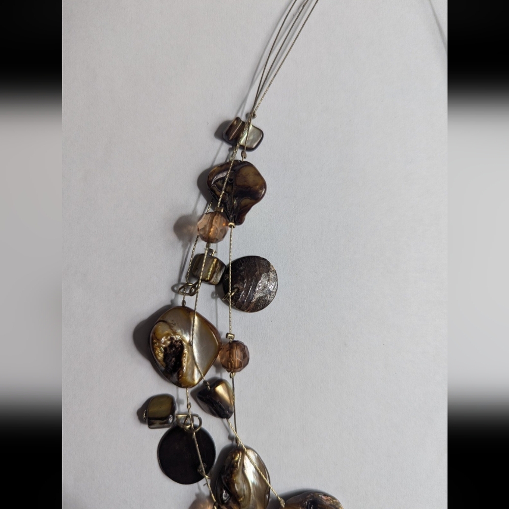Abalone Statement Silver Necklace Multi Strand Ch… - image 2
